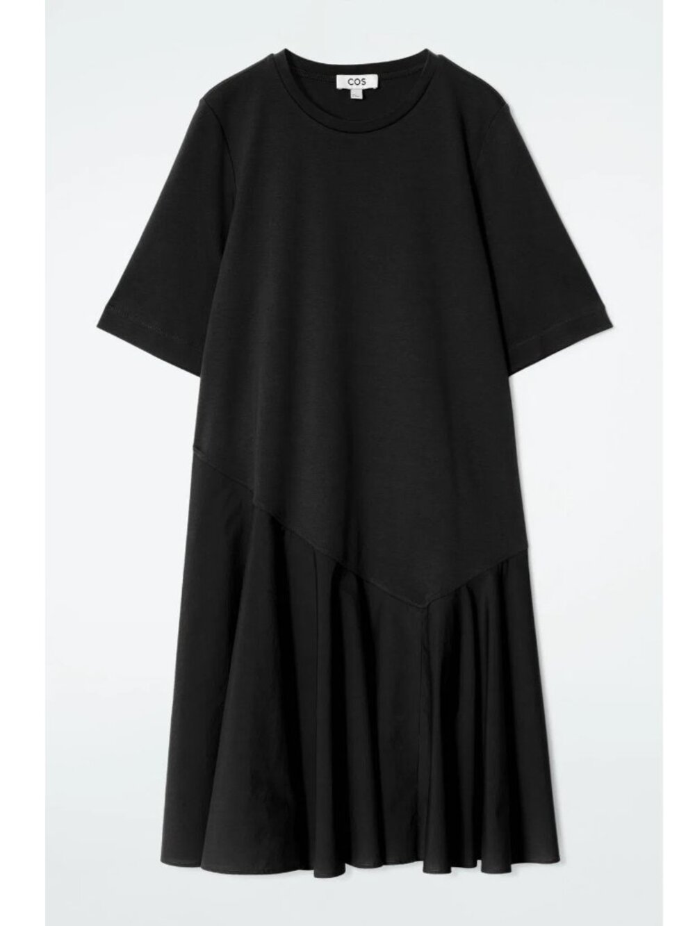 COS Black Short-Sleeve Midi Dress with pockets - Asymmetrical cut